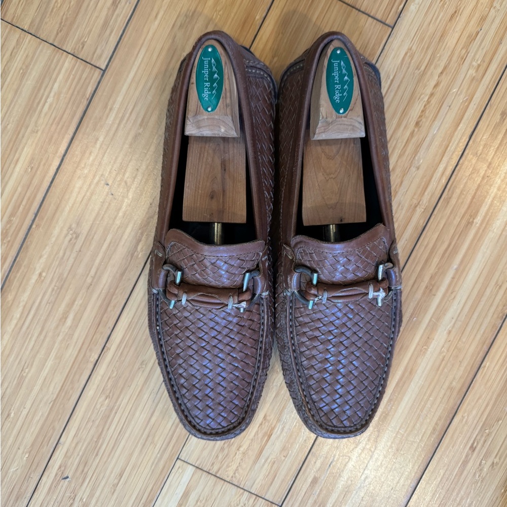 Salvatore Ferragamo Brown Leather Woven Loafers